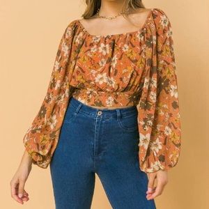 Rust Floral Smocked Banded Waist Top